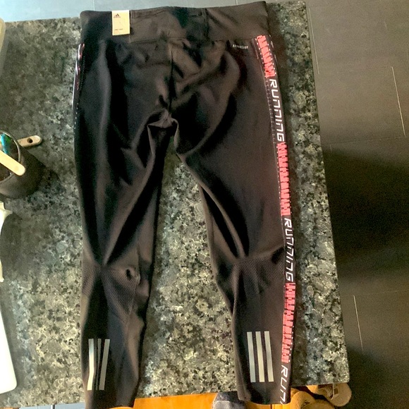 Adidas new w tag midrise long running tights black with white/ pink trim - Picture 3 of 6